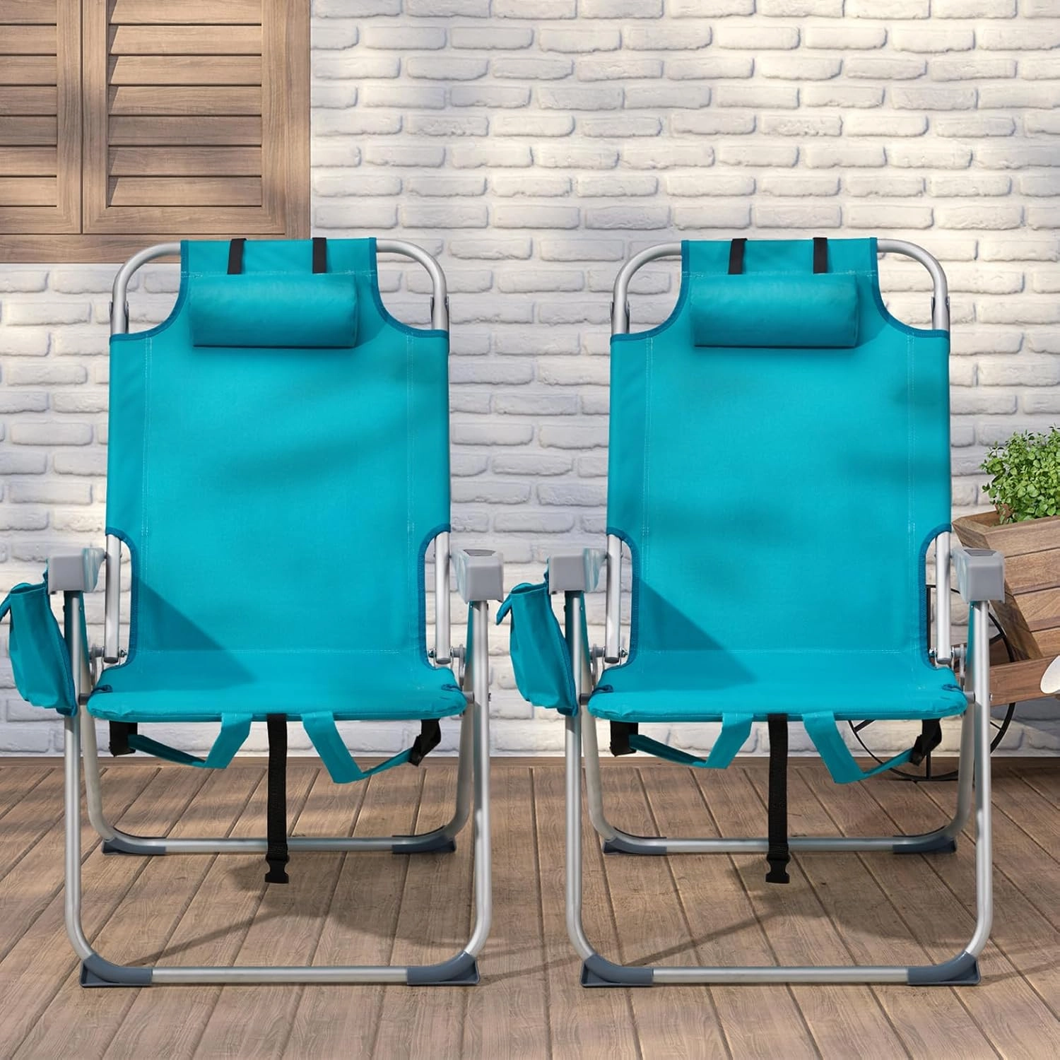 Folding Beach Chair for Adults,5 Positions Reclining Camping Chair Aluminum Portable Lawn Chair w/Headrest and Cooler Pockets,Camp Chair for Fishing,Picnics,Sports,Tailgates,220lbs Support,Mint Green