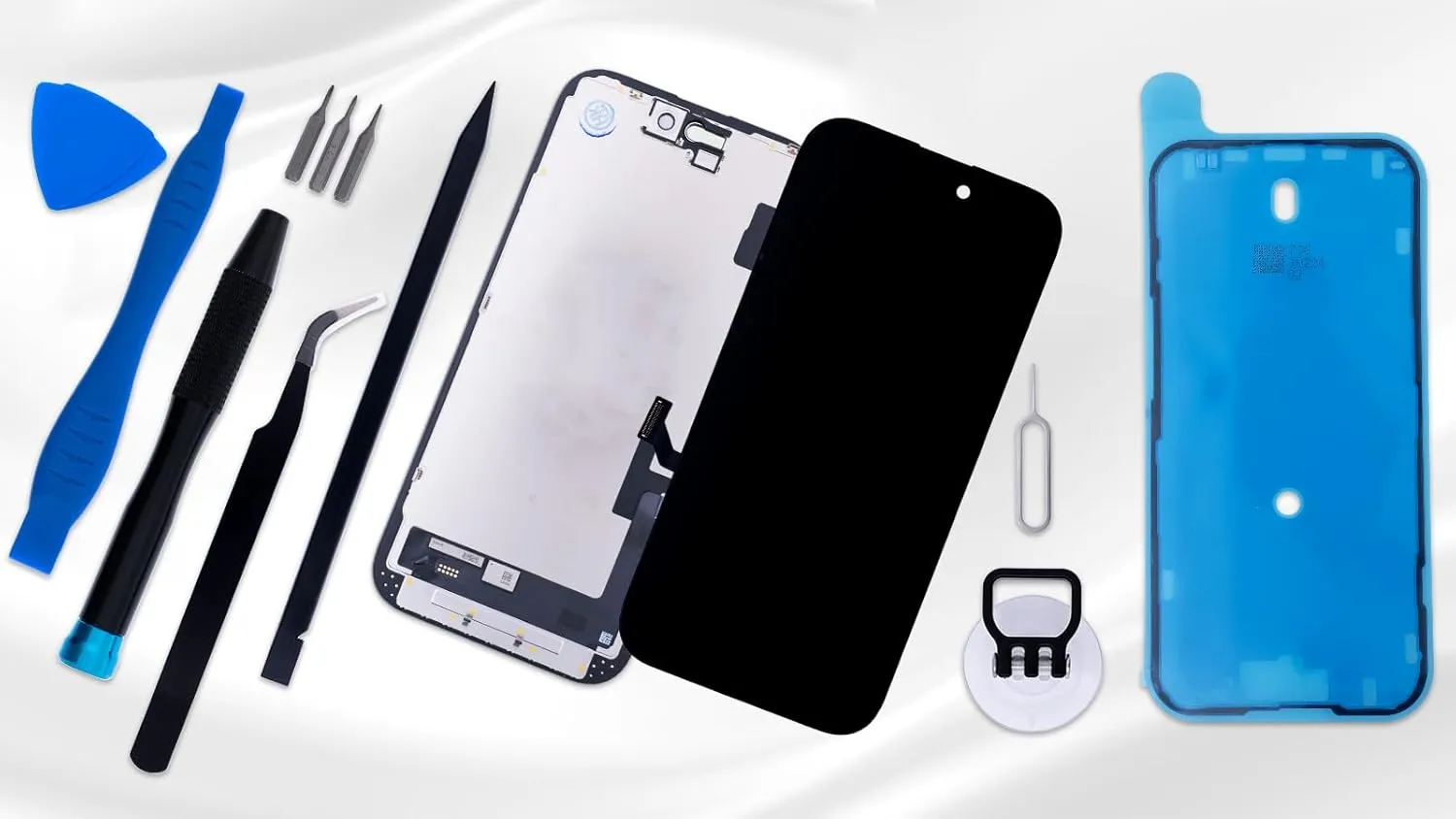 for iPhone 15 Screen Replacement kit, 6.1 inch LCD Display 3D Touch Digitizer Assembly with Frame Adhesive and Repair Tools (Model A2846/A3089/A3092/A3090)