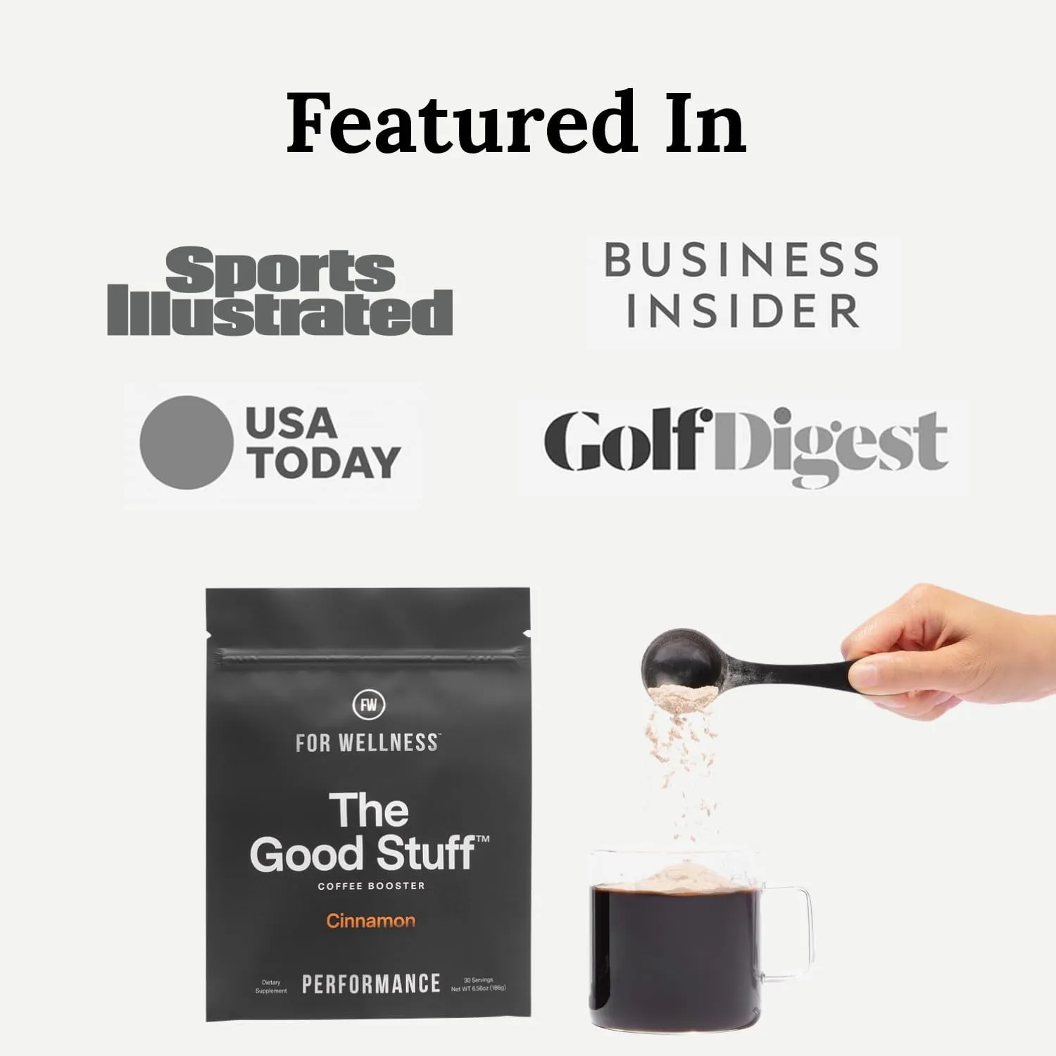 For Wellness The Good Stuff Performance Coffee Supplement- Non-Dairy Coffee Creamer Powder w/Collagen, MCT, L-Theanine & Cinnamon - Healthy Add-in for Energy & Focus