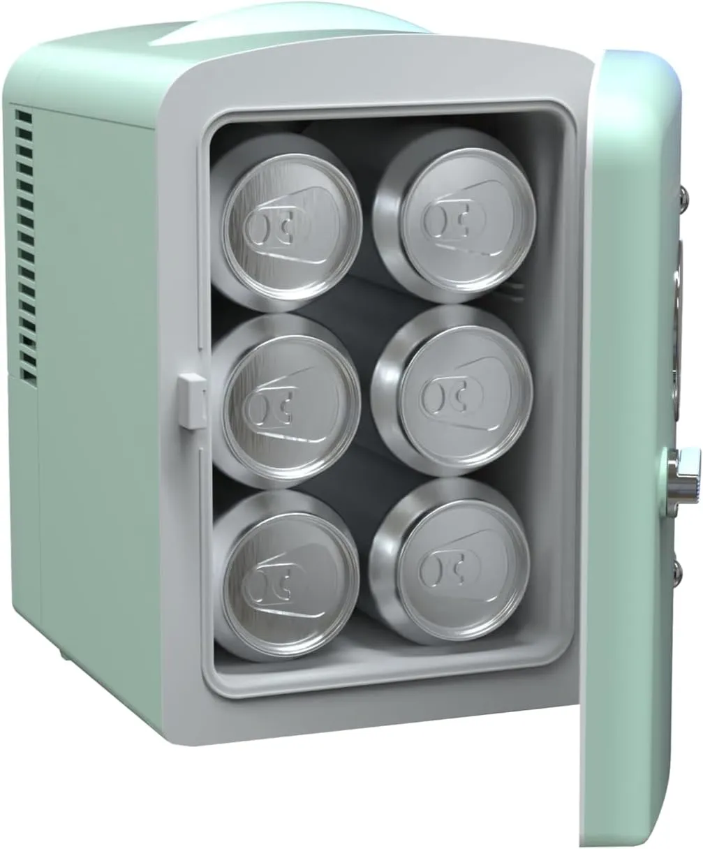 Frigidaire EFMIS129-MINT Mini Personal Fridge Cooler, 1 Gal Capacity fits Six Cans, Includes Plugs for Home Outlet & DC Charger-9.84" D x 7.09" W x 10.35" H