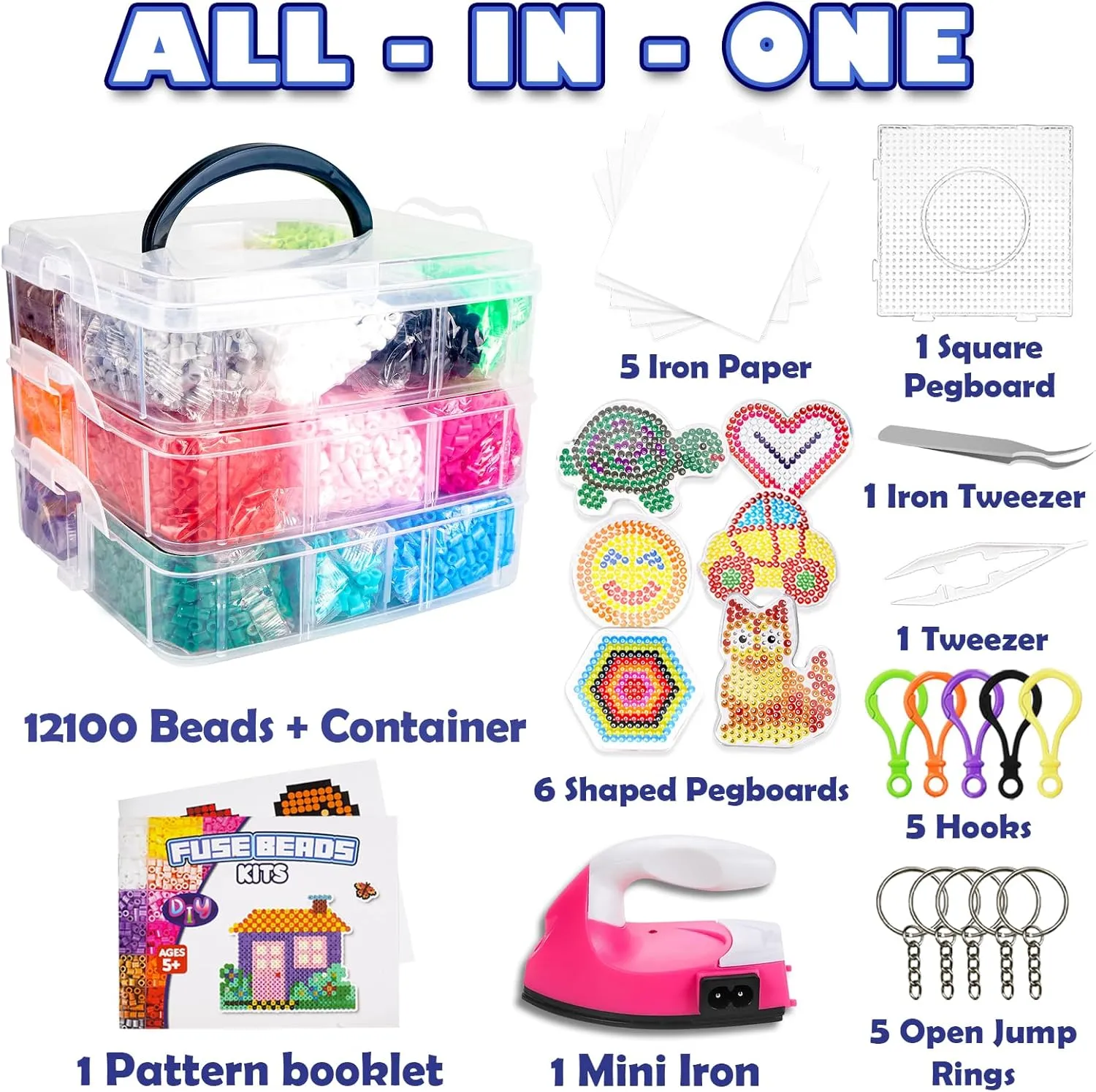 FUNZBO 12000 5mm Fuse Beads Kit Iron Set - Toys Gifts for Kids Crafts for Girls Ages 8-12, Arts and Crafts for Kids Ages 6-8, Gifts for Girls Boys Age 5 6 7 8 9 10 11 12 Year Old