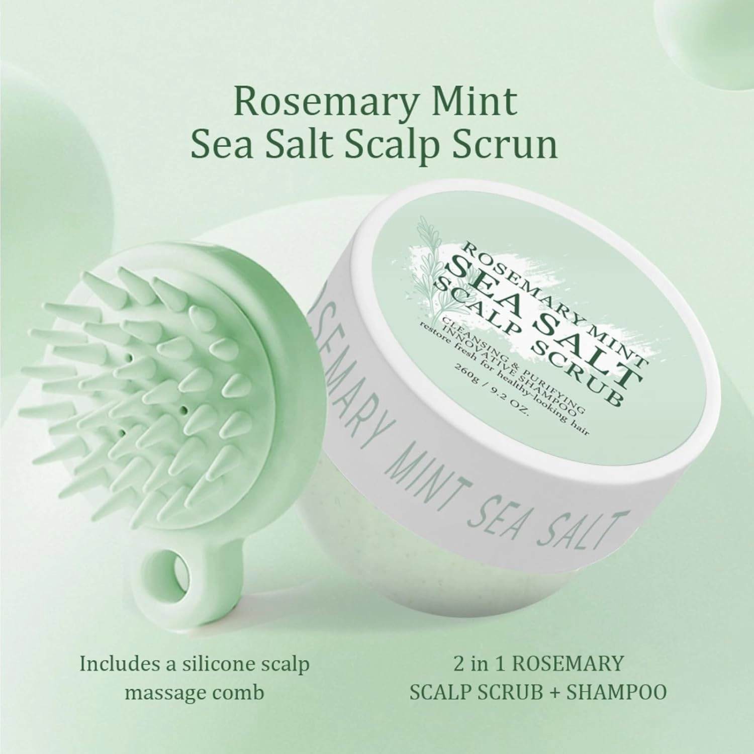 Gentle Scalp Scrub For Exfoliating & Cleansing, Refreshing Nourishment With Sea Salt & Mint For Hair Root Care, With Massage Brush (A, 9.2 OZ)