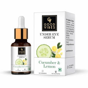 Good Vibes Cucumber and Lemon Under Eye Serum | Helps Clear Puffiness & Dark Circles | Lightweight Brightening Serum For Under Eyes | No Parabens & Sulphates (30 ml/1.01 Fl Oz)