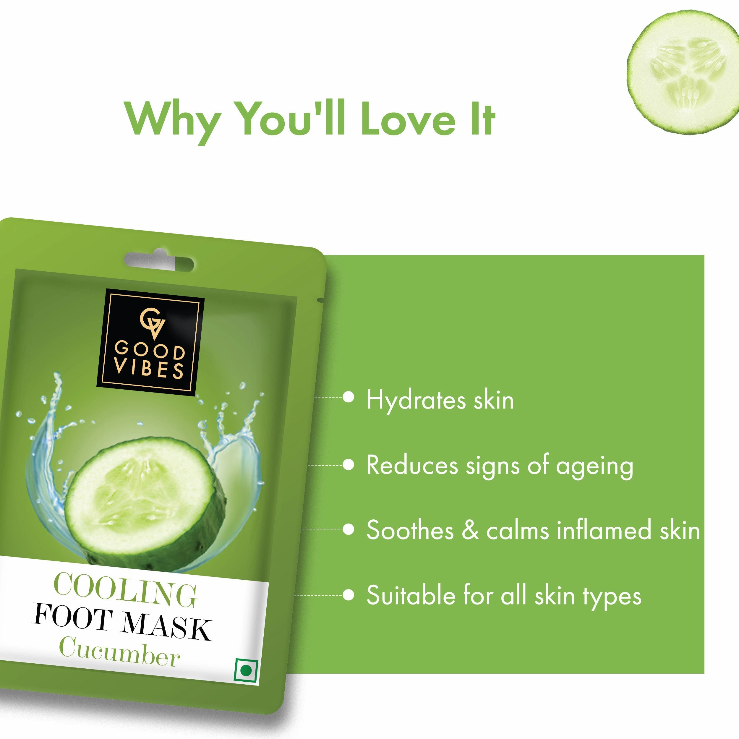 Good Vibes Cucumber Cooling Foot Mask | Soothing, Hydrating | Vegan, No Parabens, No Sulphates, No Animal Testing, No Alcohol (20 g)