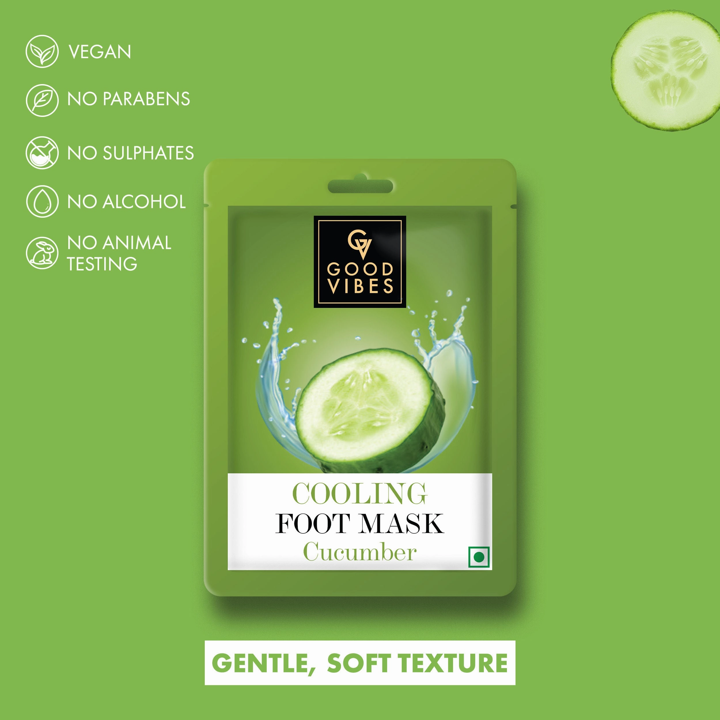 Good Vibes Cucumber Cooling Foot Mask | Soothing, Hydrating | Vegan, No Parabens, No Sulphates, No Animal Testing, No Alcohol (20 g)