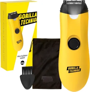 Gorilla Technique Mini Epilator 1000V, Pain Relief Roller, Facial & Body Hair Removal Device, Electric Tweezers for Women & Men, Specialized for Narrow and Sensitive Area, Black & Yellow - 1000V