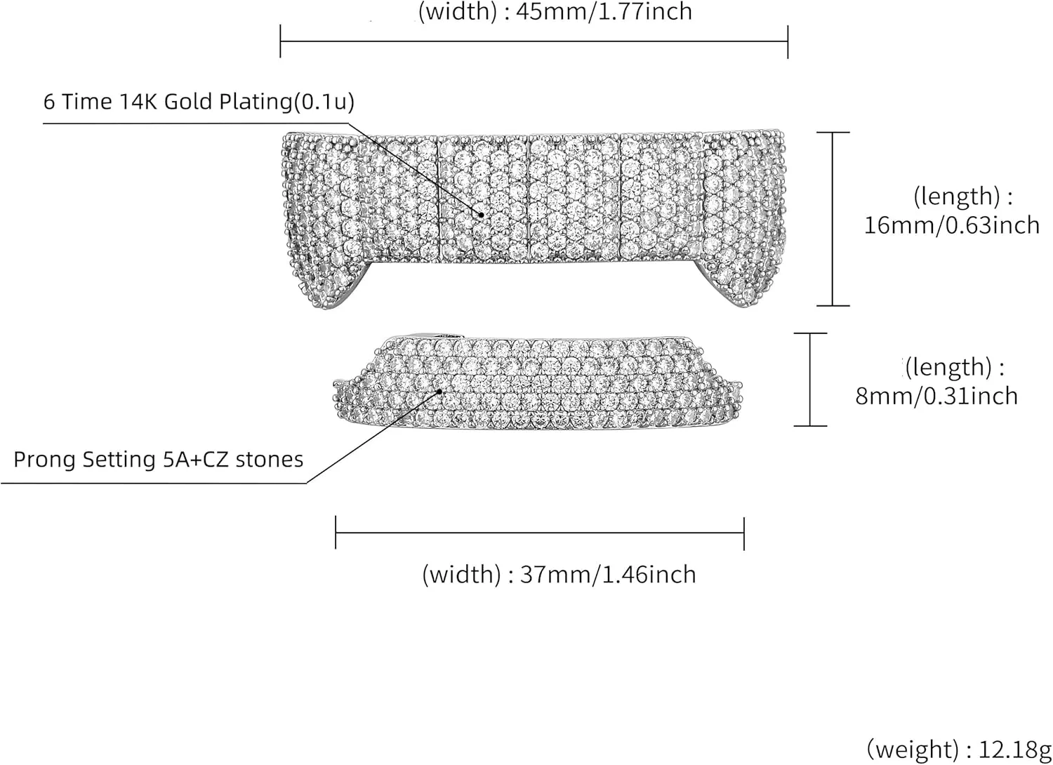 Grillz Vampire Teeth Grills for Your Teeth Gold Diamond Grillz for Men and Women 14k Gold Plated Iced Out Flat Tooth Cap for Hip Hop Men Rapper Costume