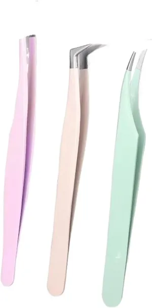 Hair Removal Tweezers Eyelash Extension Tweezers Set for Eyebrows Nail Clip Precision False Lash Fan Volume Makeup Supplies Tools(Green)