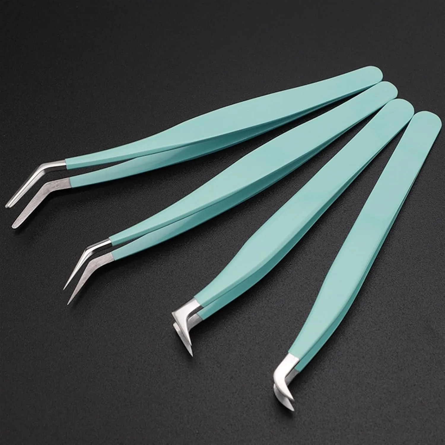 Hair Removal Tweezers Eyelash Extension Tweezers Set for Eyebrows Nail Clip Precision False Lash Fan Volume Makeup Supplies Tools(Green)