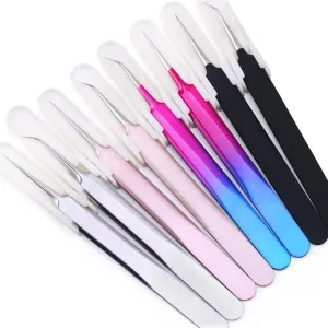 Hair Removal Tweezers Tweezers Gold Blue for eyelash extension high-precision eyelash extension tweezers Thin tip(Onecolor) (Onecolor)