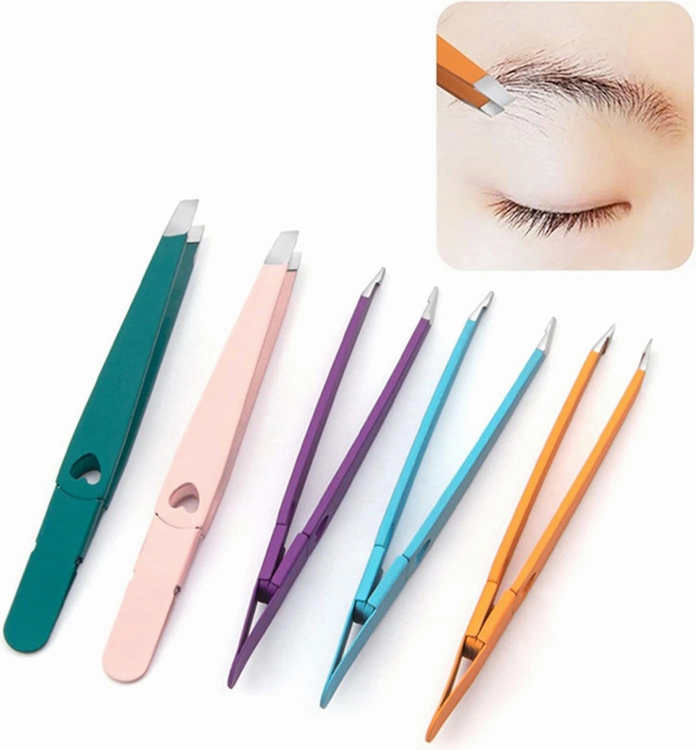 Hair Removal Tweezers Professional Eyebrow Tweezers Stainless Steel Slanted Eye Brow Clips Makeup Tool(Green)