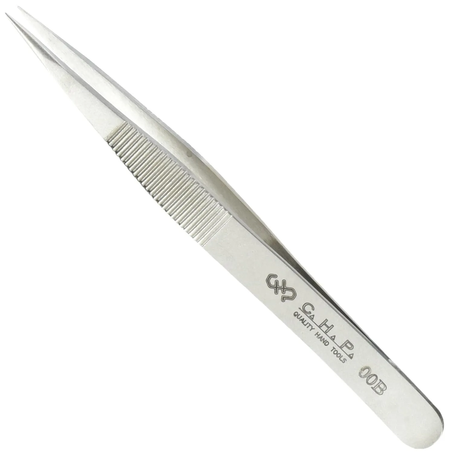 Hakko CHP 00B-SA Fine-Tip Tweezers, Straight, Fine-Point Tips, Non-Magnetic Stainless Steel, Corrosion-Resistant, Serrated Grip, 4-1/2" Length, Silver