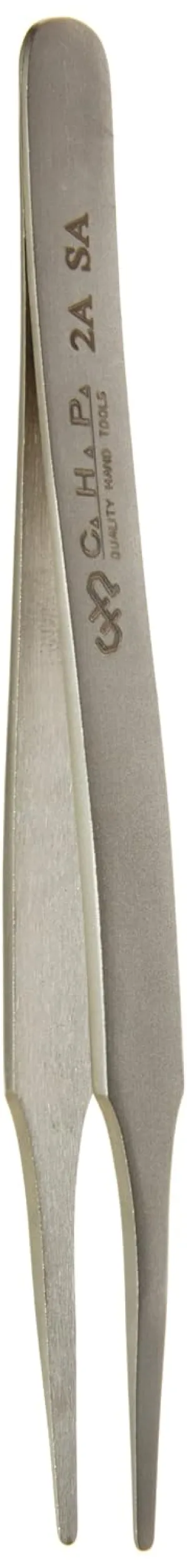 Hakko CHP 2A-SA Stainless Steel Non-Magnetic Precision Tweezers with Rounded Tips, Thin Tapered Tines, 4-3/4" Length
