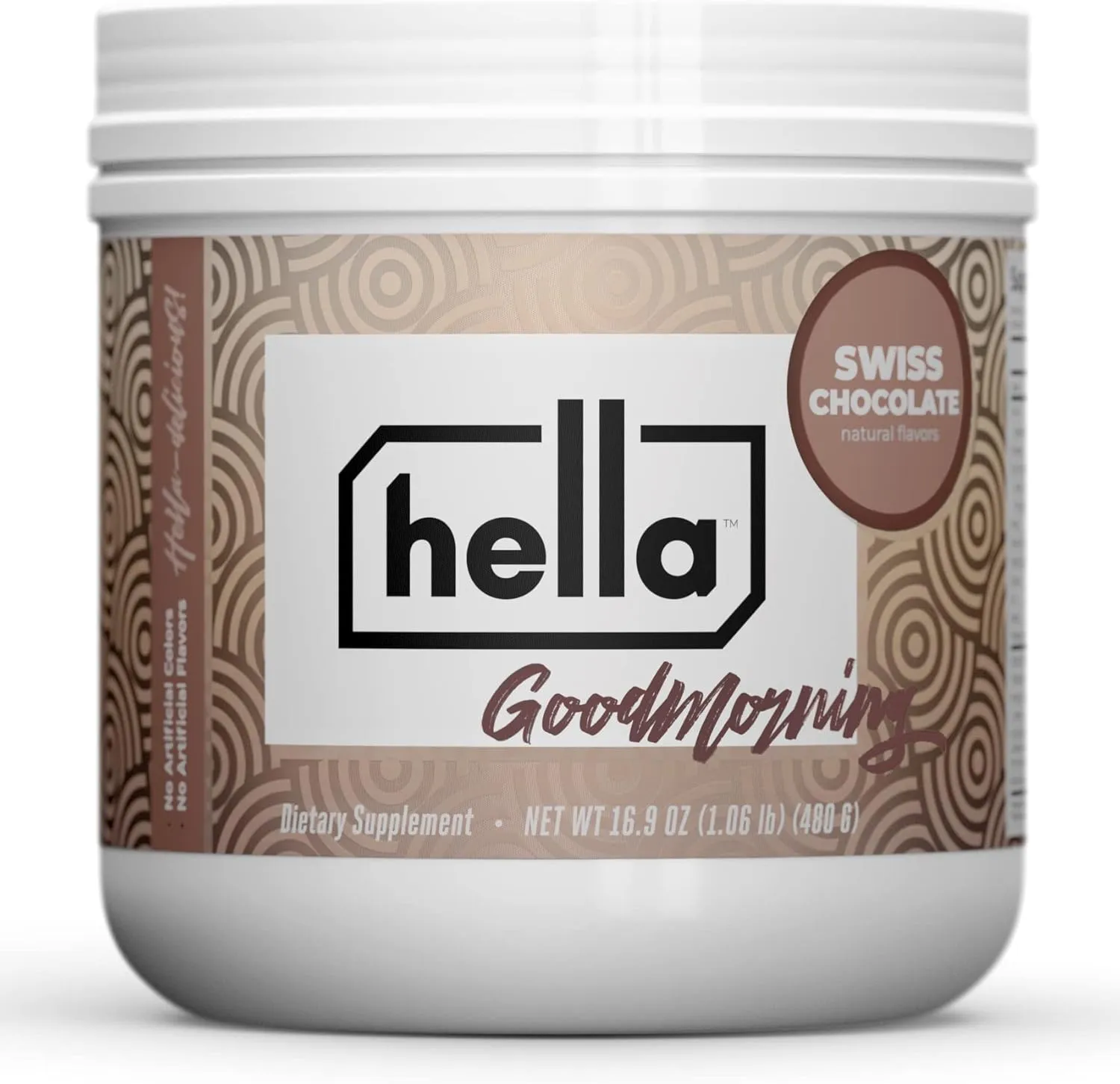 Hella Goodmorning Protein & Collagen Powder Supplement, Vitamins Minerals Electrolytes for Focus, Clarity and Energy - 80 Mg Organic Caffeine- Morning Wake Up Blend Swiss Chocolate Flavor 20 Servings