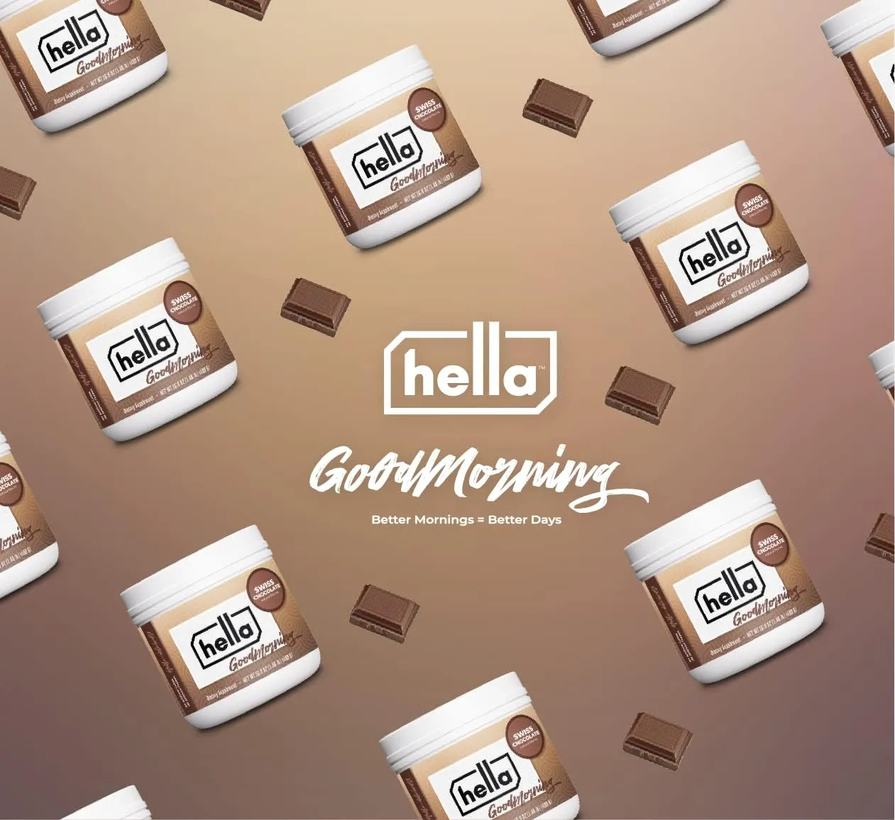 Hella Goodmorning Protein & Collagen Powder Supplement, Vitamins Minerals Electrolytes for Focus, Clarity and Energy - 80 Mg Organic Caffeine- Morning Wake Up Blend Swiss Chocolate Flavor 20 Servings