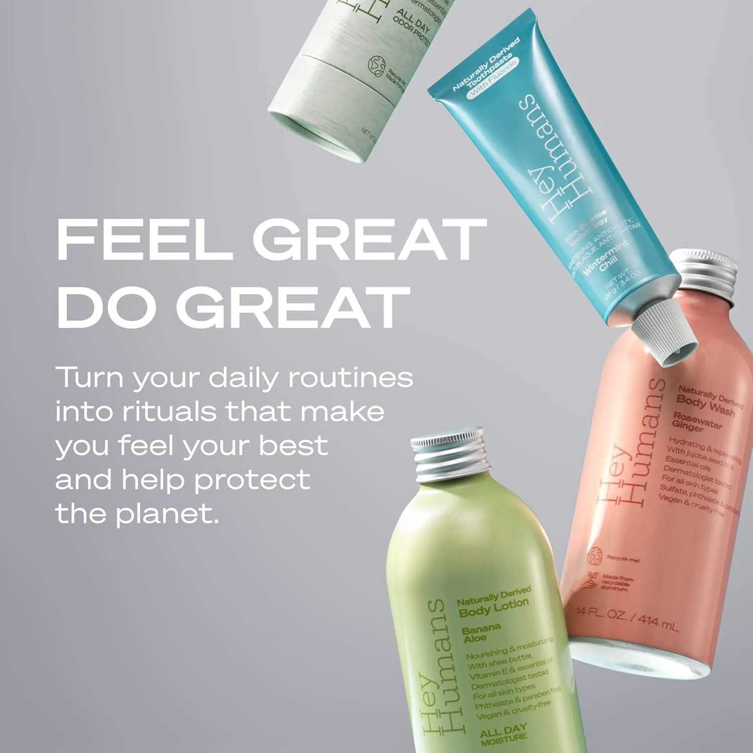 Hey Humans Coconut Mint Moisturizing Body Wash with Natural Ingredients & Jojoba Oil | Clean, Vegan, Sulfate Free Bath & Body Wash for Women & Men | Recyclable Bottle, 14 fl. oz. - Pack of 3