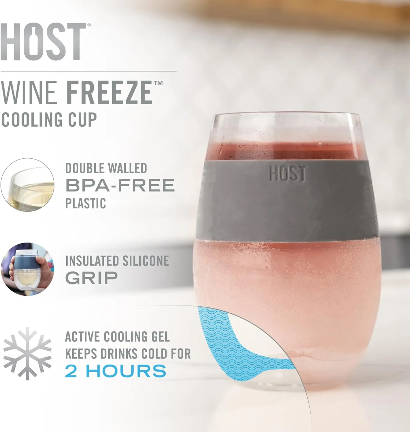 Host Wine Freeze Cup Set of 2 - Plastic Double Wall Insulated Wine Glasses with Freezing Gel, Wine Glass for Red and White Wine, 8.5 oz Mint
