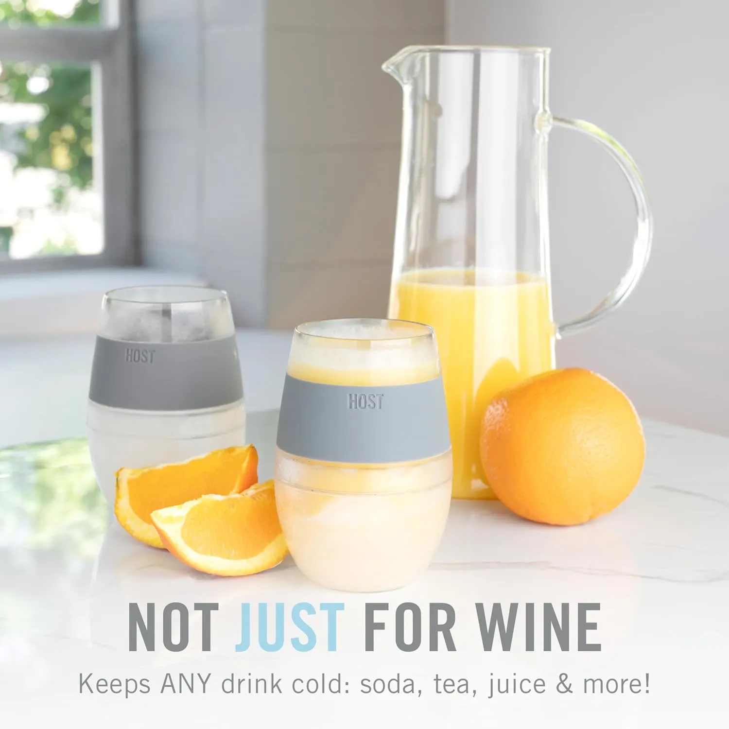 Host Wine Freeze Cup Set of 2 - Plastic Double Wall Insulated Wine Glasses with Freezing Gel, Wine Glass for Red and White Wine, 8.5 oz Mint