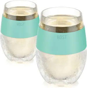 Host Wine Freeze Cup Set of 2 - Plastic Double Wall Insulated Wine Glasses with Freezing Gel, Wine Glass for Red and White Wine, 8.5 oz Mint