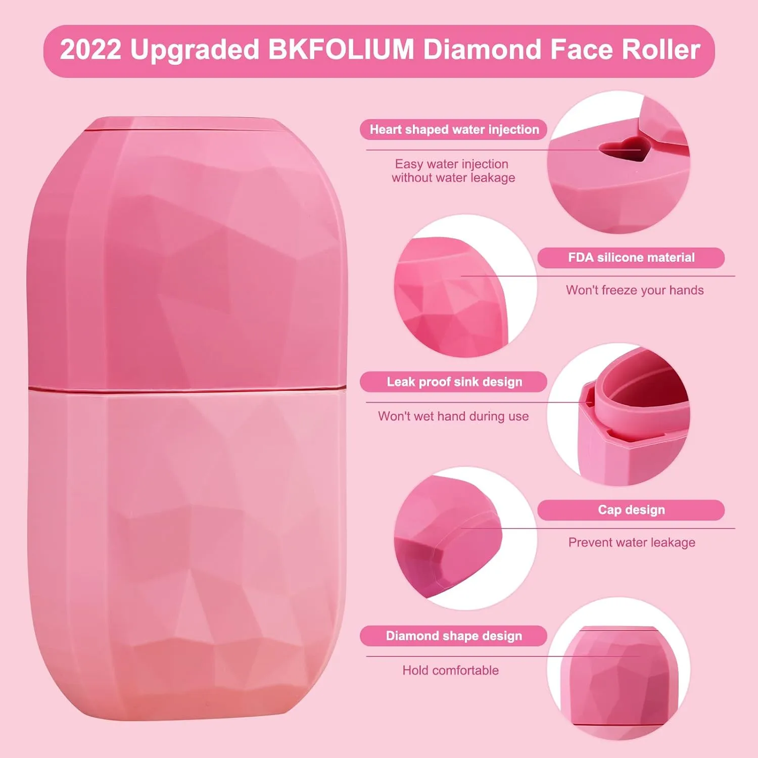 Ice Roller for Face,2022 Upgrated Diamond Face Roller,Deepen Contours Repairs Skin Ice Roller, Ice Facial Cube, Shrink Pore Ice Face Roller Sphere for Brighten Skin (Pink)