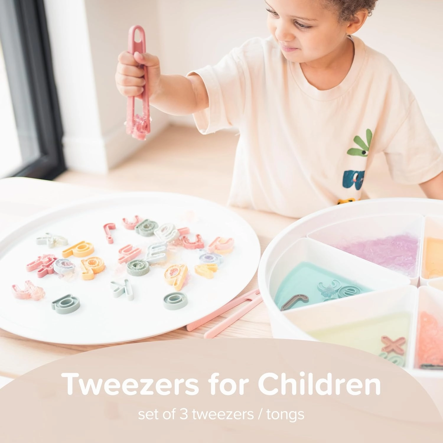 Inspire My Play Coral Silicone Mini Tongs - Kid Tweezers for Fine Motor Skills - Small Toddler & Preschool Toys
