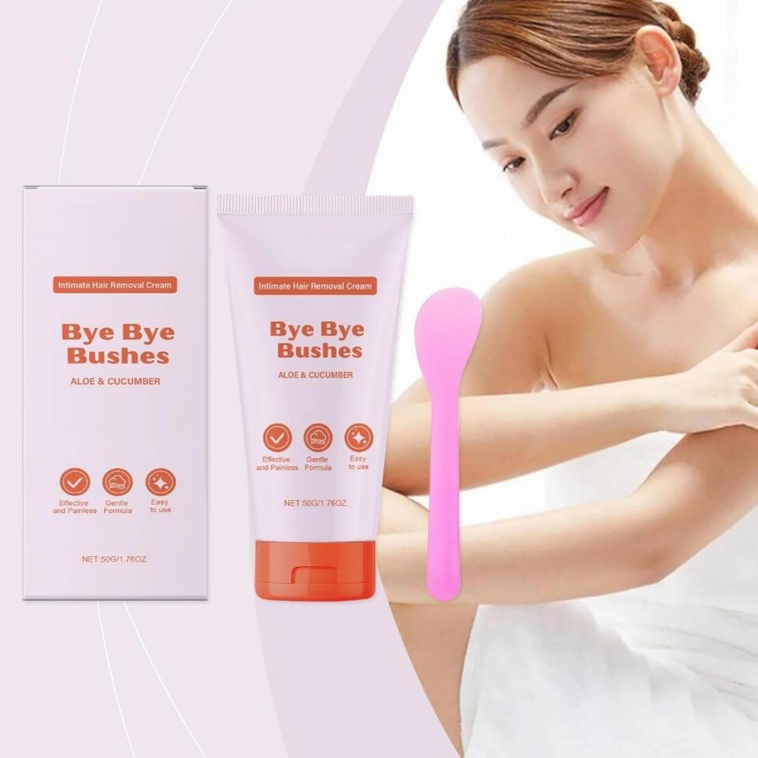 Intimate Hair Removal Cream for Women Men Painless Sensitive Skin Gentle Body Hair Remover with Aloe Vera Vitamin E Cucumber Extract 1.76oz (3)