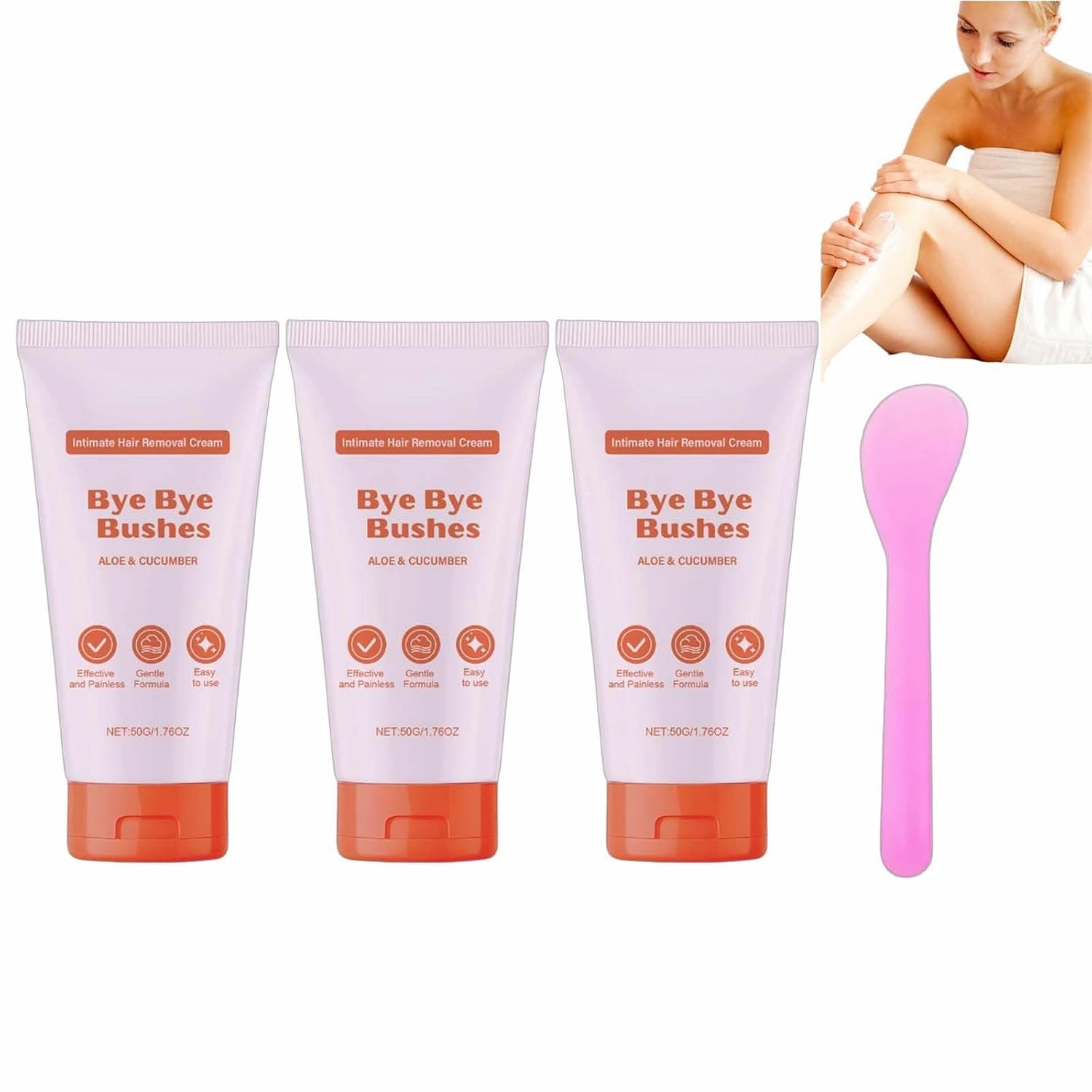 Intimate Hair Removal Cream for Women Men Painless Sensitive Skin Gentle Body Hair Remover with Aloe Vera Vitamin E Cucumber Extract 1.76oz (3)