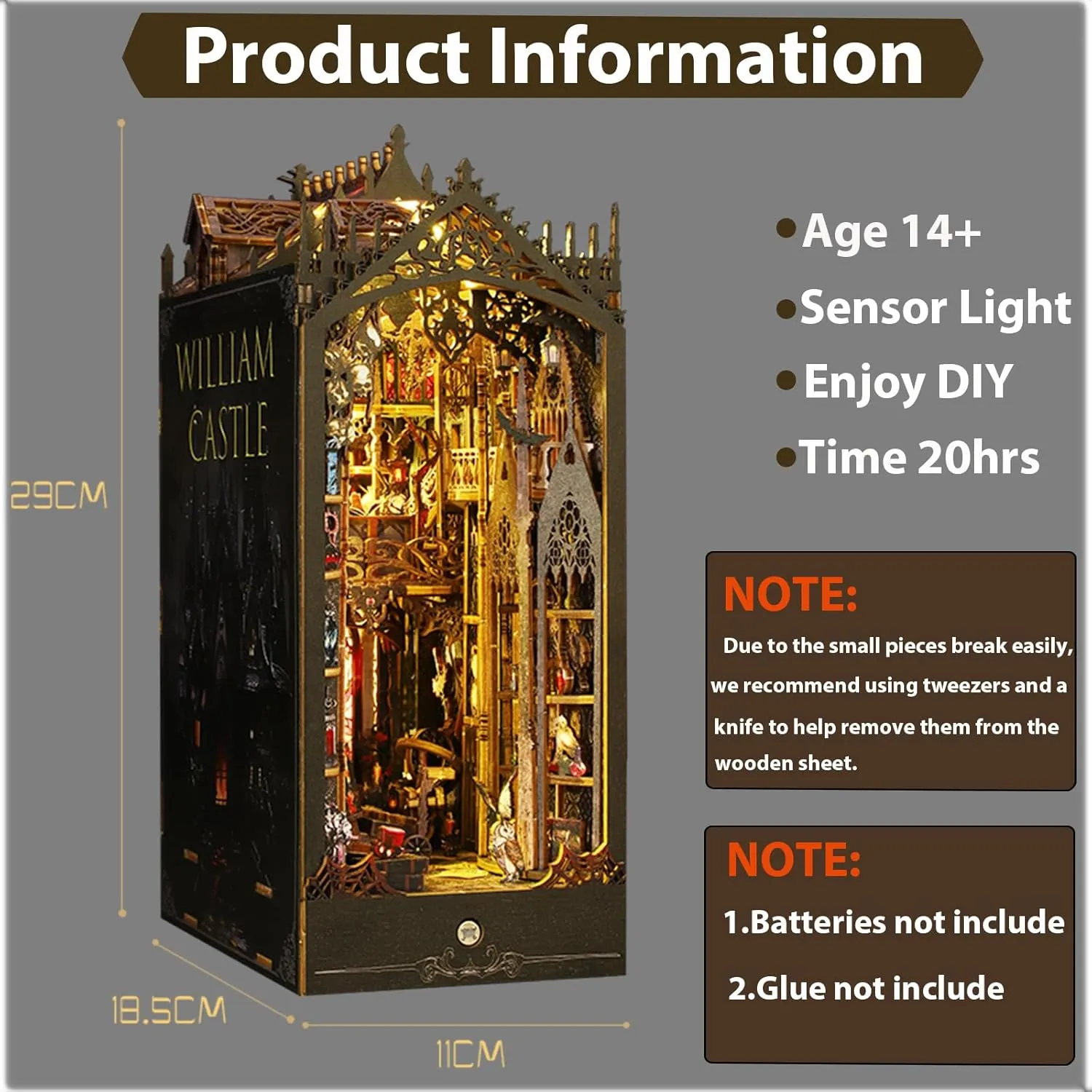 ISSEVE Book Nook Kit, 3D Wooden Puzzle DIY Miniature House Kit for Booknook Shelf Insert Decoration, Magic Book House Stand Bookshelf Dollhouse for Adults with Sensor Ligh (Gothic Castle)