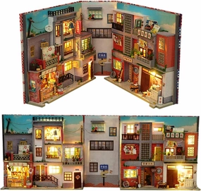 Japanese Style Miniature Dollhouse Kit DIY Wooden Dollhouse Kit Creative Room with LED Lights Teens and Adults Graduation Gifts (Time Old)