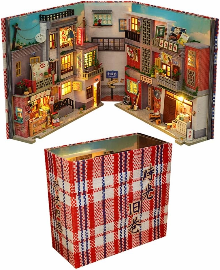 Japanese Style Miniature Dollhouse Kit DIY Wooden Dollhouse Kit Creative Room with LED Lights Teens and Adults Graduation Gifts (Time Old)