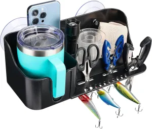 KEMIMOTO Boat Caddy Organizer, Cup Holder Installed With Screws/Suction Cups on Any Flat Surface, Storage Organizer, Cockpit Storage Box for Bass Kayak Pontoon Jon Boat