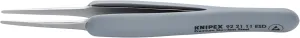 KNIPEX Tools 92 21 11 ESD Premium Stainless Steel Precision Tweezers-Blunt Tips-ESD Rubber Handles, 4"