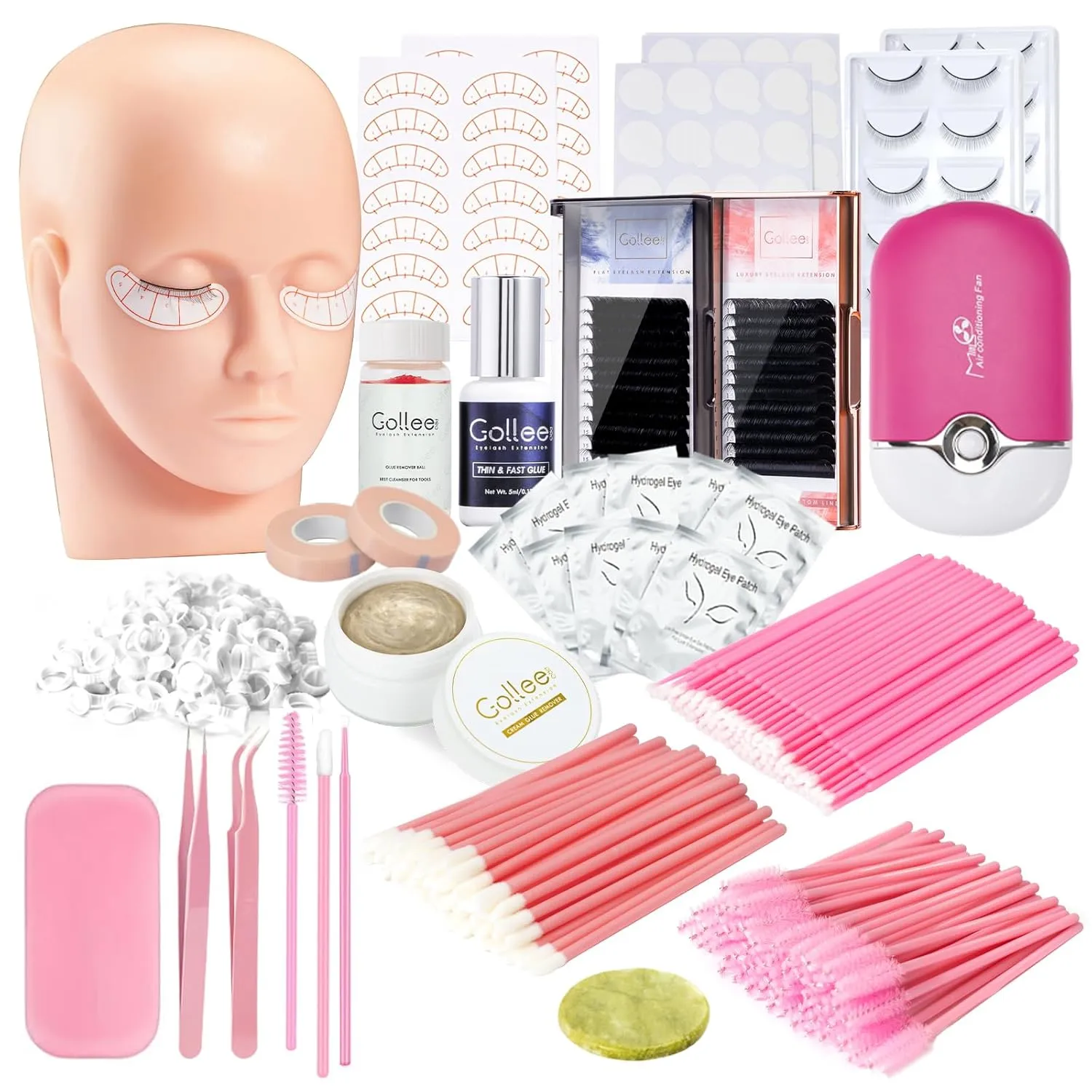 Lash Eyelash Extension Kit: Professional Eyelash Mannequin Kit Training For Beginners Eyelashes Extensions Practice Cosmetology Esthetician Supplies Tweezers Glue Tools Kit
