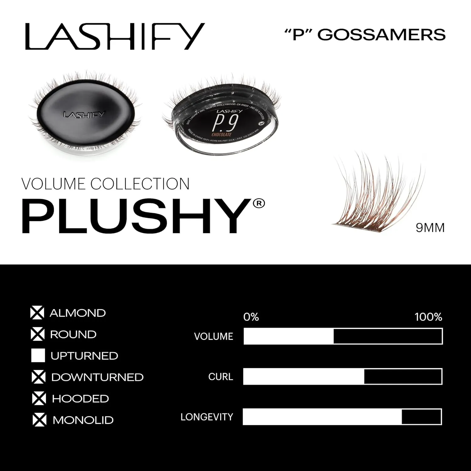 Lashify Plushy 9mm Gossamer Lashes in Chocolate Color, Easy DIY False Lashes for a Voluminous Yet Still Natural Look