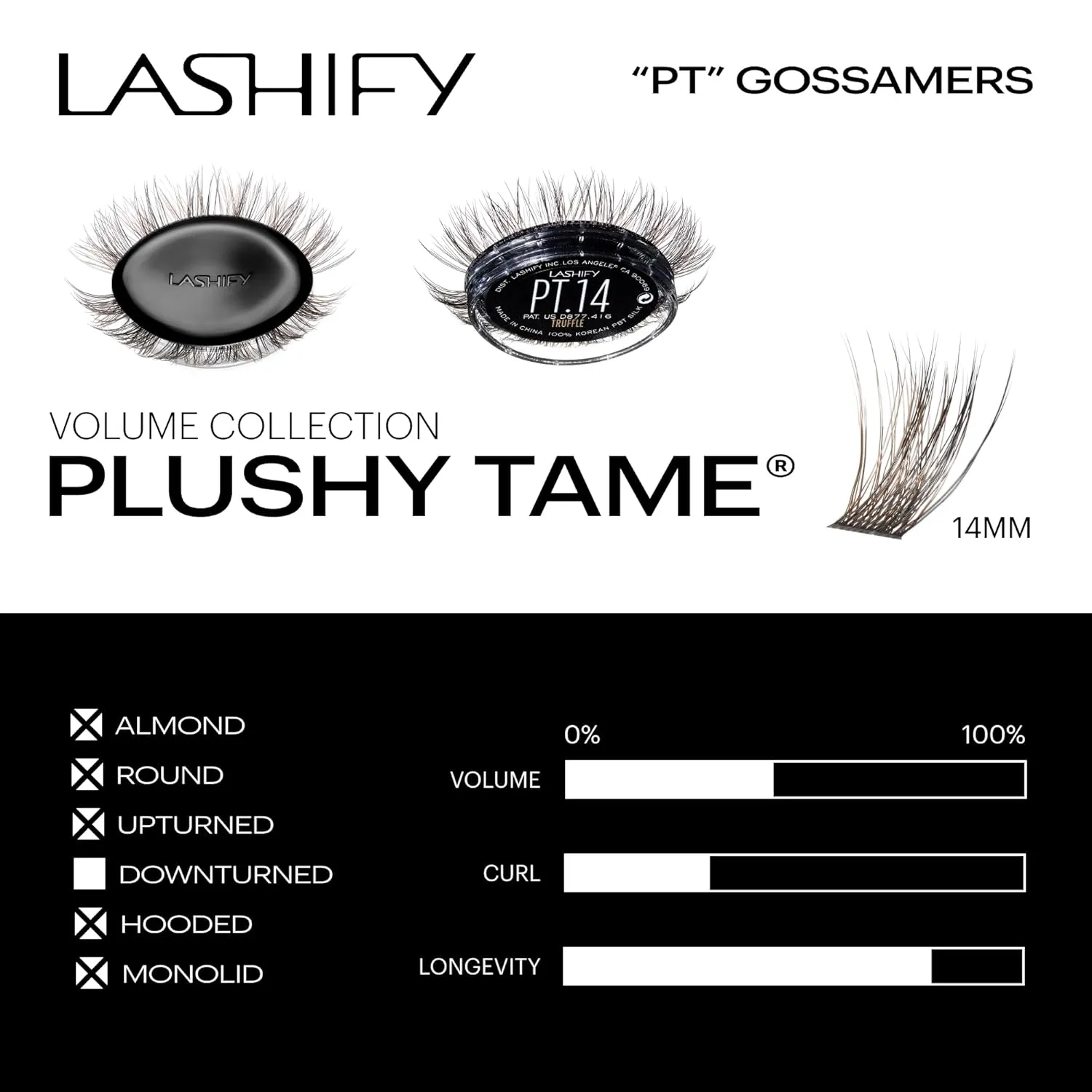 Lashify Plushy Tame 14mm Gossamer Lashes in Truffle Color, Easy DIY False Lashes for a Voluminous Yet Still Natural Look