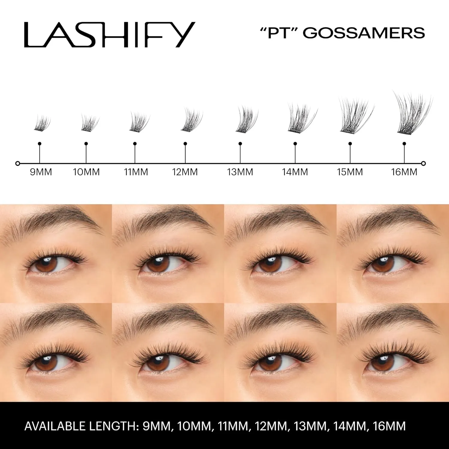 Lashify Plushy Tame 16mm Gossamer Lashes in Black, Easy DIY False Lashes for a Voluminous Yet Still Natural Look