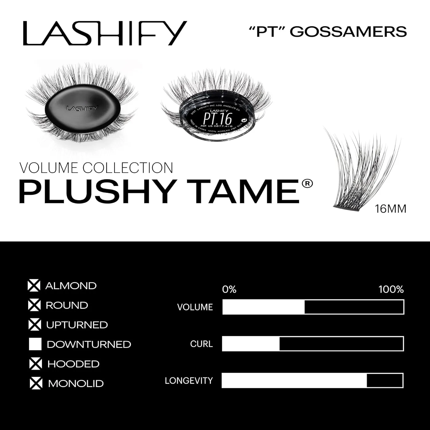 Lashify Plushy Tame 16mm Gossamer Lashes in Black, Easy DIY False Lashes for a Voluminous Yet Still Natural Look