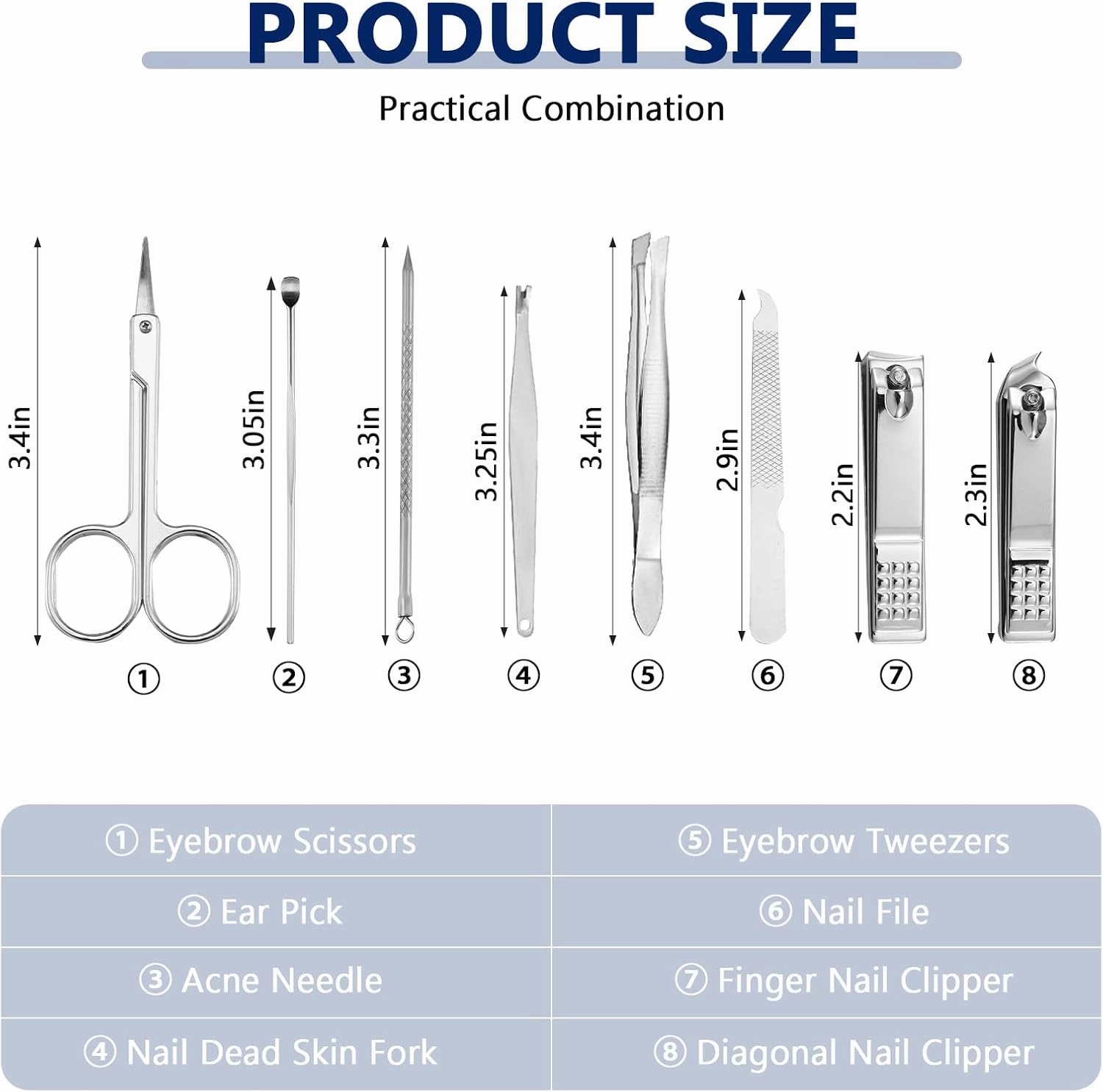Lasnten 100 Bulk Nail Clipper Set Bulk Manicure Kit Stainless Steel Pedicure Professional Nail Care Kit with Travel Case Portable Grooming for Husband Men Women Family(Black,8 in 1)