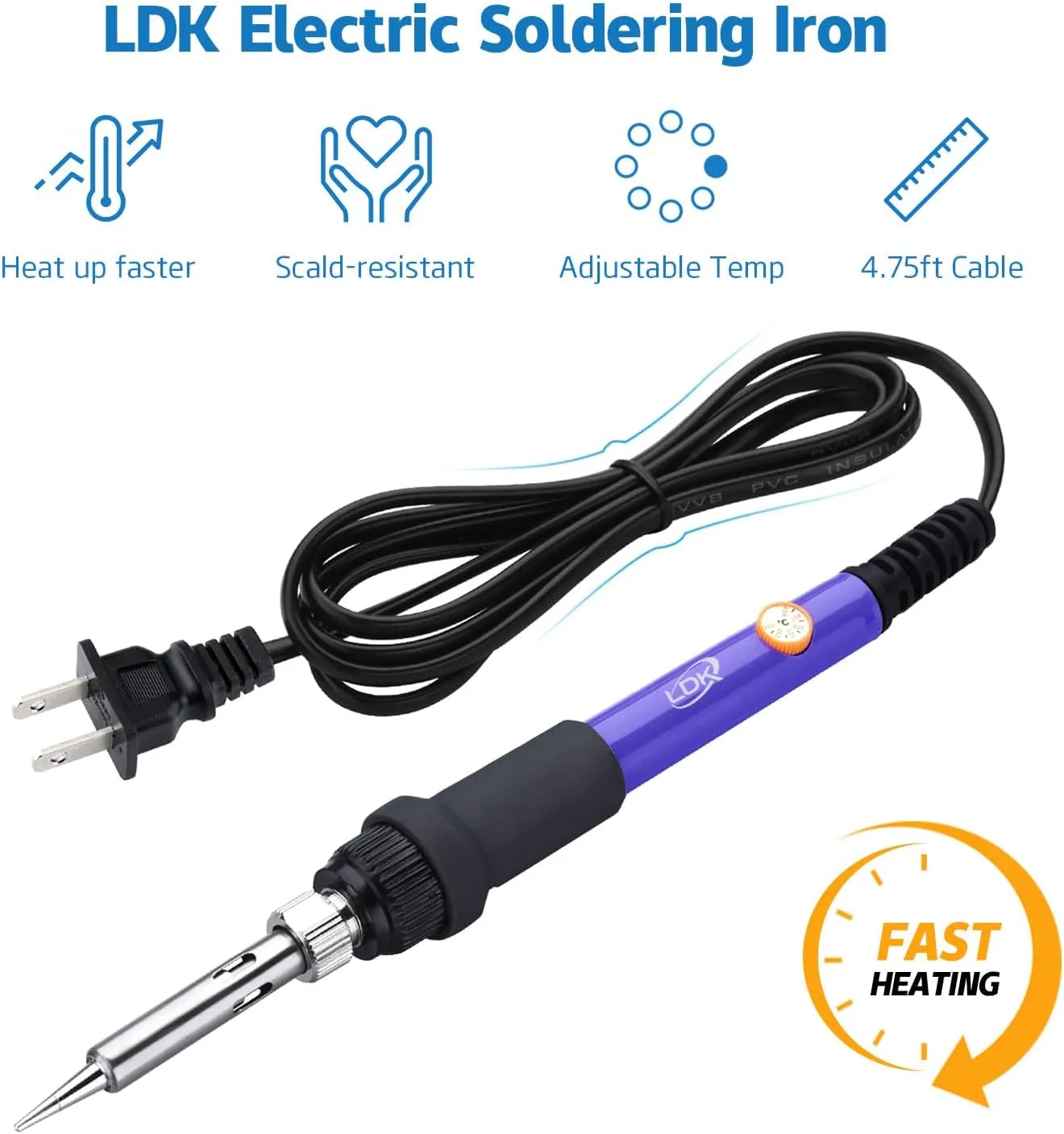 LDK Electric Soldering Iron Kit 60W, Adjustable Temperature with 5pcs Different Tips, Desoldering Pump, Stand, anti-static Tweezers, Solder Tube, Screwdriver, Cutter and Carry Bag for Repaired Usage