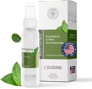 L'EUDINE Refreshing Splash with Eucalyptus Oil, Respiratory Care Body & Room Spray Mint and Aloe Infused, Gentle on The Skin, Multipurpose Small Spaces Air Freshener - 4.0 fl oz