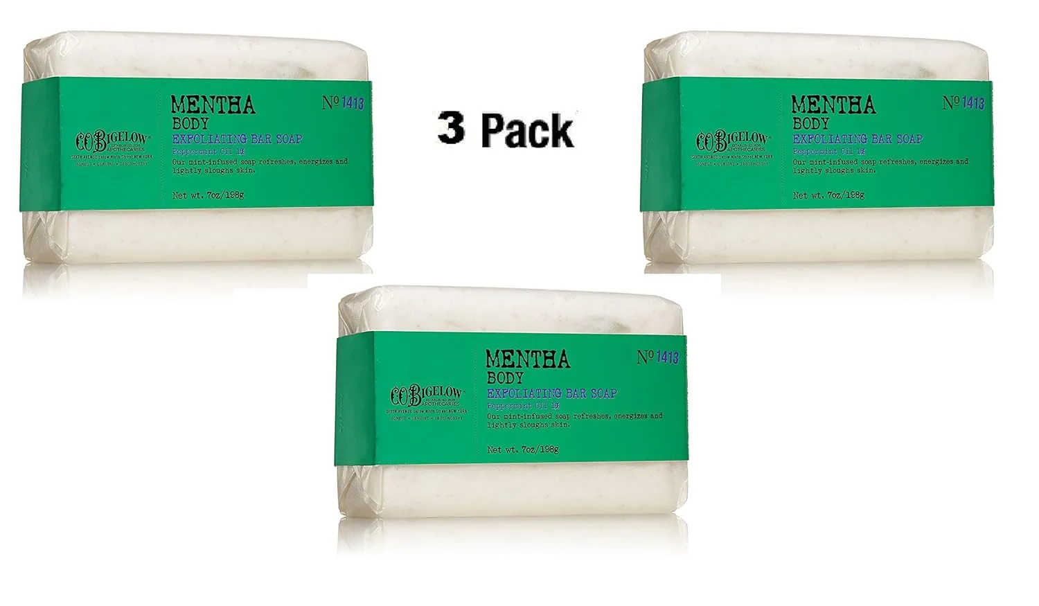Lot of 3 C.O. Bigelow Mentha Body Exfoliating Bar Soap 7.0 oz