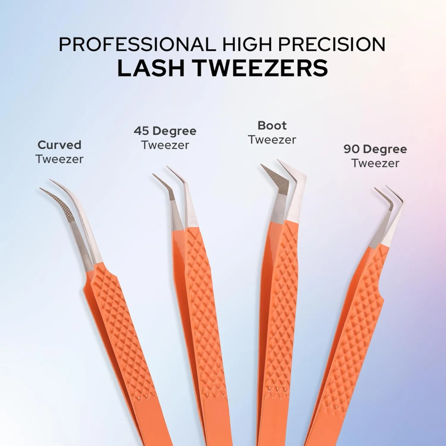M LASH Tweezers for Eyelash Extensions (Set of 4) - Professional Lash Extension Tweezers - Japanese Steel, Diamond Grip