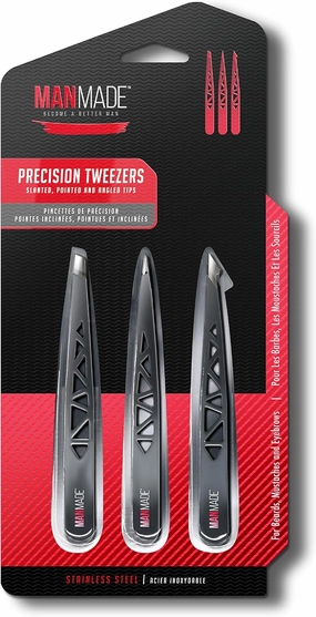 Man Made: Precision Tweezers, For Beards, Mustache and Eyebrows, Become a Better Man (Red)