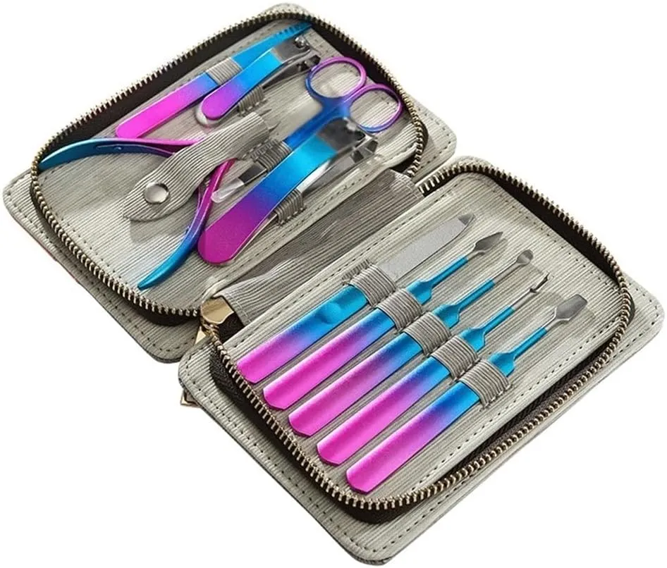 Manicure Set Home Nail Clipper 10 Piece Set Large Opening Manicure Tool Unisex Mini Compact Gift Eyebrow Clip Tweezers Mens Accessories Personal Care Set