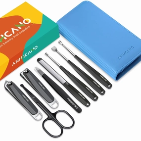 Manicure & Pedicure Kit for Men & Women, ANIHICANO 8-in-1 Premium Stainless Steel Personal Care Tools Set with PU Leather Case, Travel-Friendly for Home & Professional Use (Black)