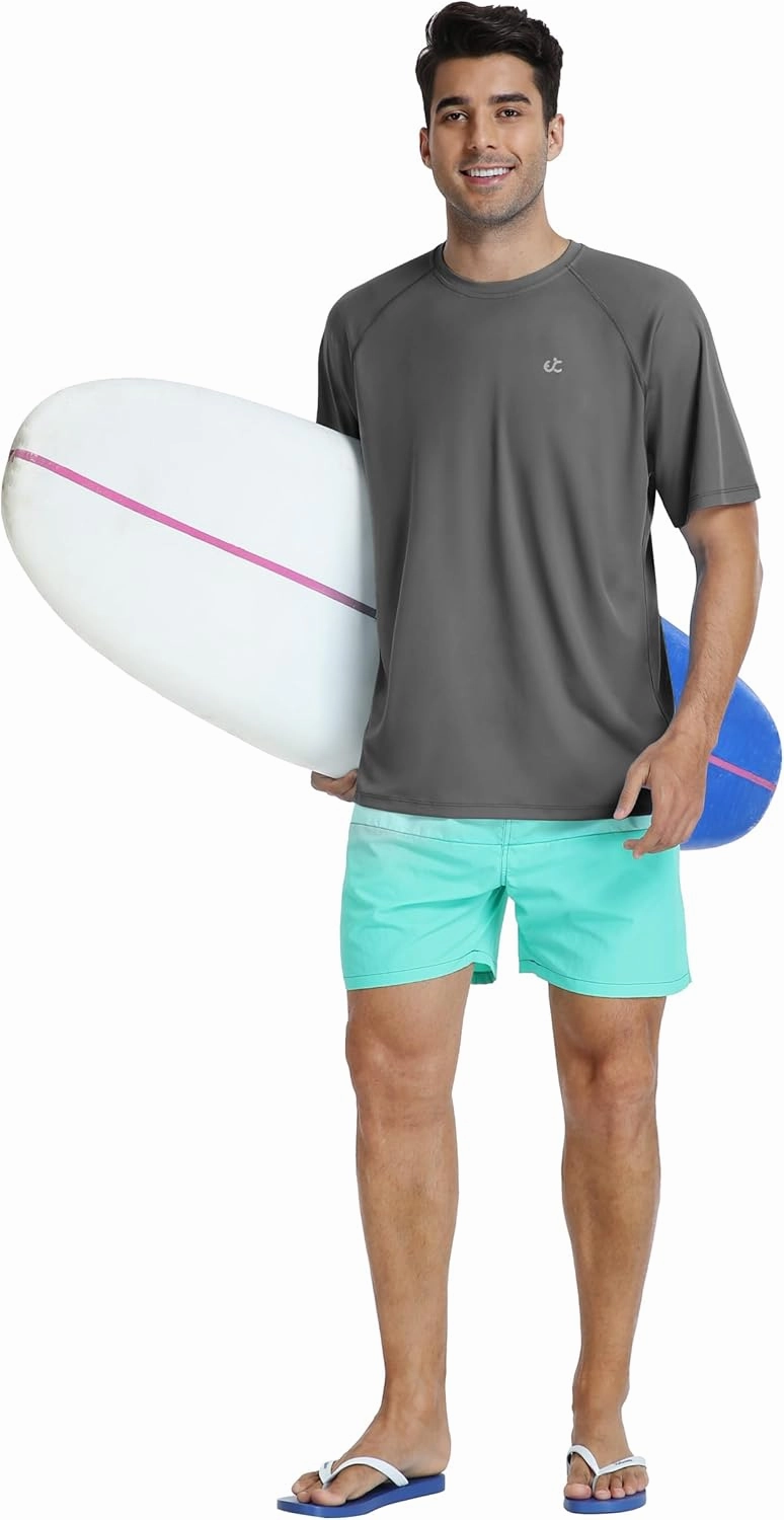 Men's Swim Shirt Quick Dry Sun Shirts UPF50  Rash Guard for Men Short Sleeve UV Sun Protection Beach Shirts