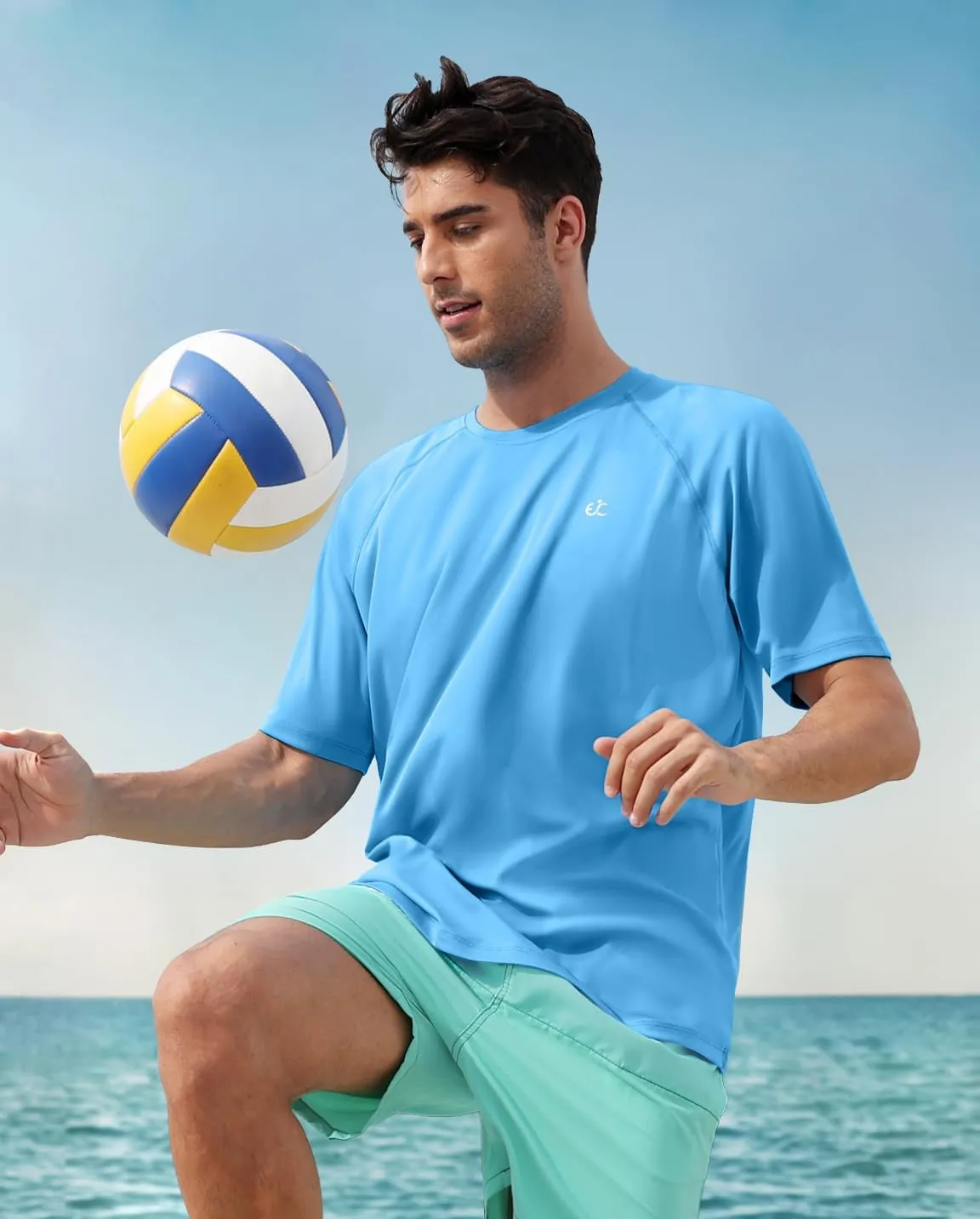 Men's Swim Shirt Quick Dry Sun Shirts UPF50  Rash Guard for Men Short Sleeve UV Sun Protection Beach Shirts