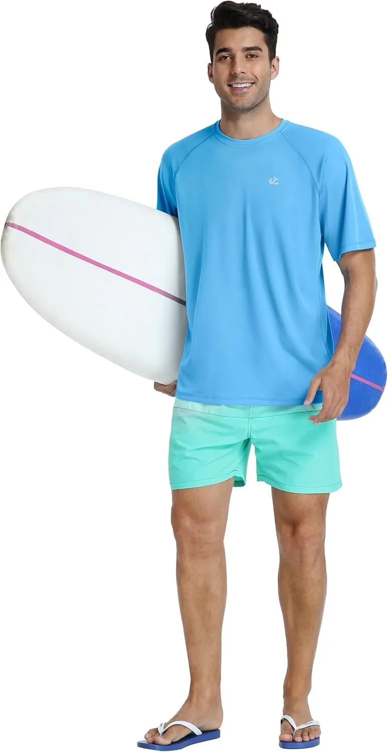 Men's Swim Shirt Quick Dry Sun Shirts UPF50  Rash Guard for Men Short Sleeve UV Sun Protection Beach Shirts