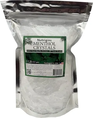 Menthol Crystal 1 LB - Pure Organic 100% Natural - Menthol Crystals from Mint Crystal Mints Mentha Arvensis - Comes in Resealable Standup Bag for Long-Lasting Freshness