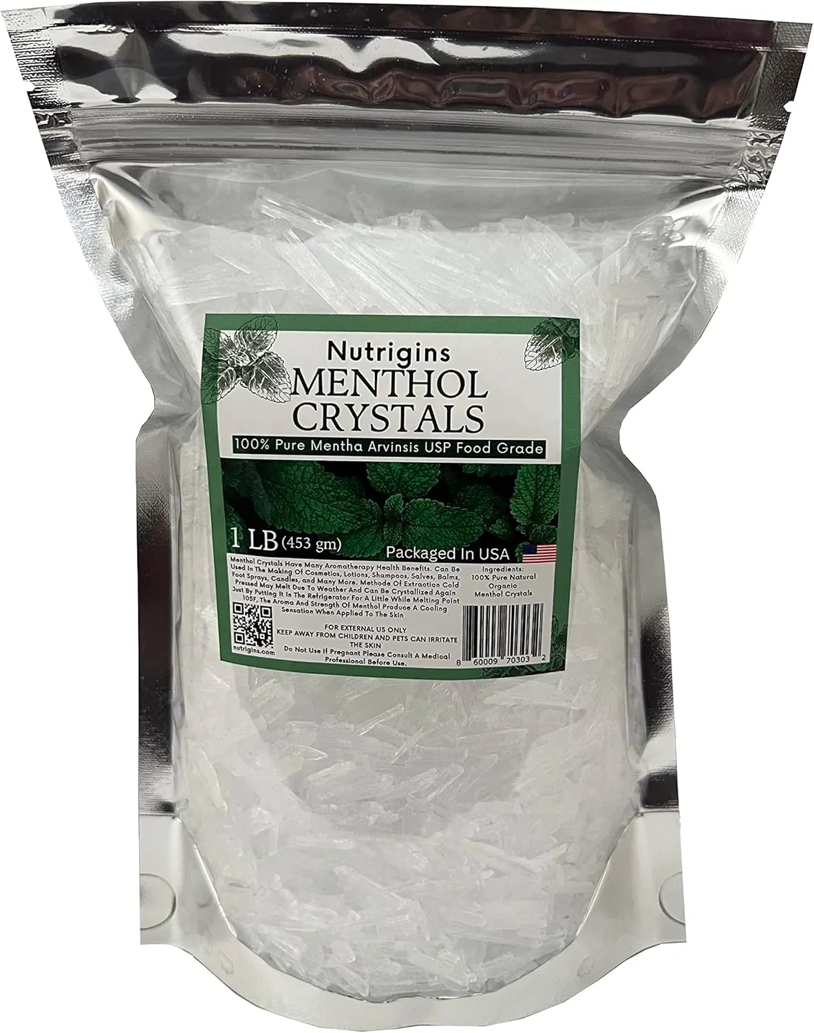 Menthol Crystal 1 LB - Pure Organic 100% Natural - Menthol Crystals from Mint Crystal Mints Mentha Arvensis - Comes in Resealable Standup Bag for Long-Lasting Freshness